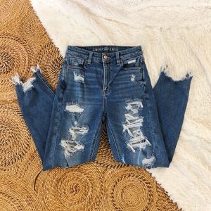 american eagle high rise destroyed mom straight jeans